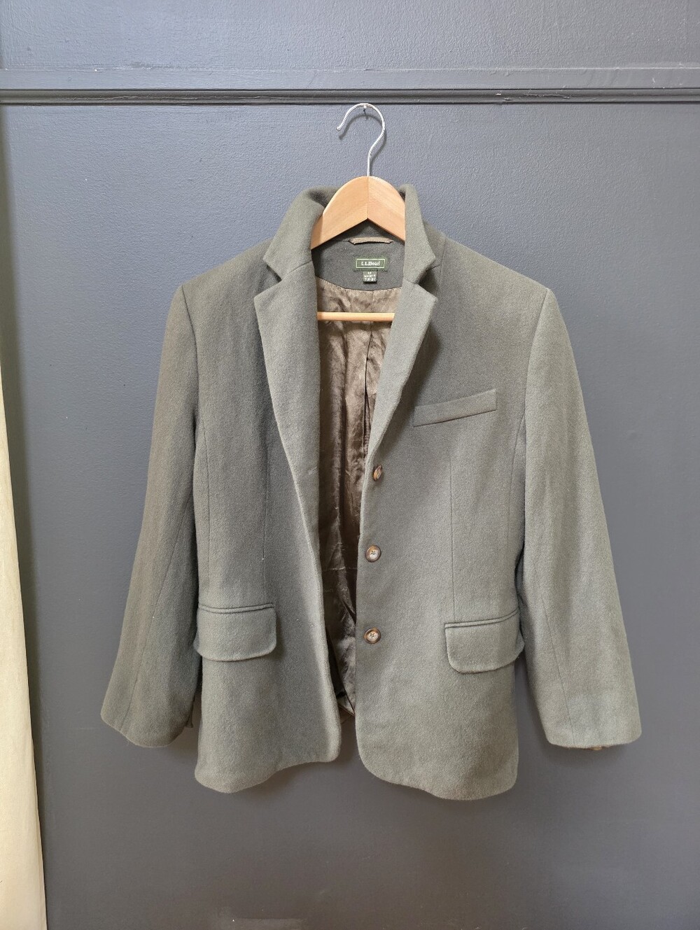 L.L. Bean Vintage Wool Cashmere Blazer Jacket Olive Green Size 8R Academia